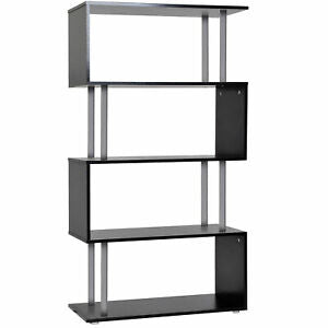 Wooden S Shape Storage Display Unit Bookcase Bookshelf Room Divider Black