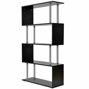 Wooden S Shape Storage Display Unit Bookcase Bookshelf Room Divider Black