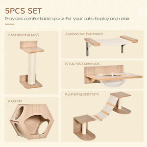 Cat Tree 5PCs Pet Wall-mounted Shelf Set Climbing Frame Activity Center