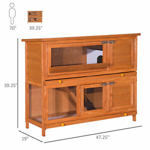 2 Story Elevated Wood Rabbit Hutch Small Animal House