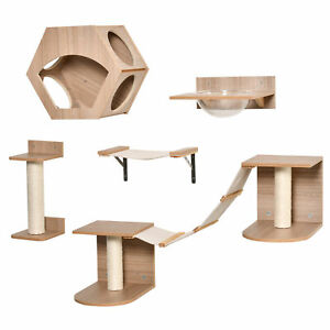 Cat Tree 5PCs Pet Wall-mounted Shelf Set Climbing Frame Activity Center