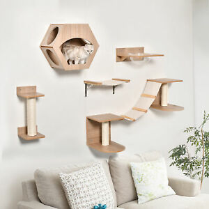 Cat Tree 5PCs Pet Wall-mounted Shelf Set Climbing Frame Activity Center