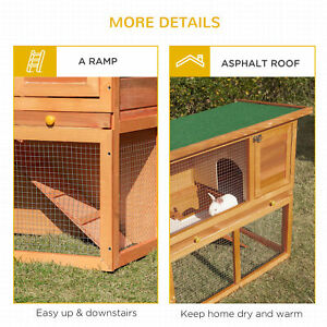 Wooden Rabbit Hutch Small Animal House Cage 2-Level w/ Run Backyard