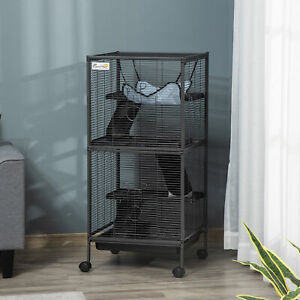 Rolling Small Animal Cage Pet Play House w/ Platform Ramp Removable Tray