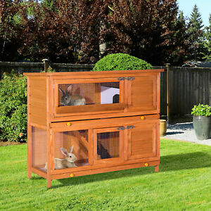 2 Story Elevated Wood Rabbit Hutch Small Animal House