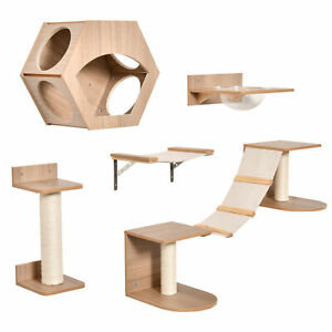 Cat Tree 5PCs Pet Wall-mounted Shelf Set Climbing Frame Activity Center