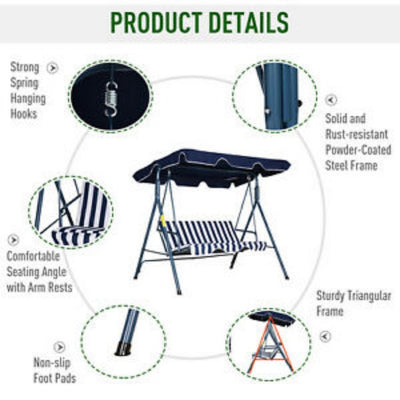 3 Seater Swing Chair Outdoor Patio Hammock Porch Glider Adjustable Canopy