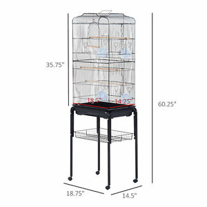 60" Large Rolling Bird Cage Metal Finch House Perch Swing Black