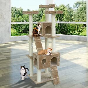 Multi- Level Cat Scratcher Tree Condo Kitten House Post Bed Toys Cat Furniture