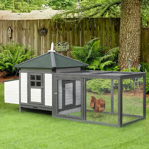 Chicken Coop Small Animal Pet Cage w/ Nesting Box Outdoor Run Backyard Wooden