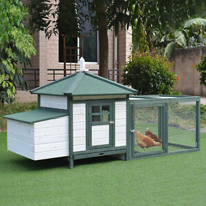 Chicken Coop Small Animal Pet Cage w/ Nesting Box Outdoor Run Backyard Wooden