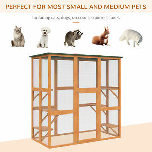 Large Catio Enclosure Shelter Cage w/ Weather Protection, 6 Cat Platforms Grey