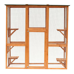 Large Catio Enclosure Shelter Cage w/ Weather Protection, 6 Cat Platforms Grey