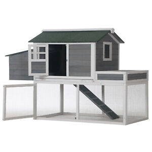 Wood Chicken Coop Hutch w/ Roof Top Run Backyard