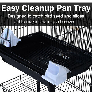60" Large Rolling Bird Cage Metal Finch House Perch Swing Black