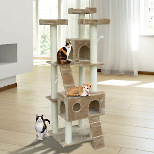 Multi- Level Cat Scratcher Tree Condo Kitten House Post Bed Toys Cat Furniture