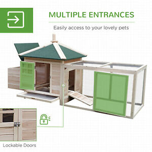 Chicken Coop Small Animal Pet Cage w/ Nesting Box Outdoor Run Backyard Wooden