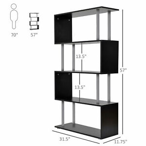Wooden S Shape Storage Display Unit Bookcase Bookshelf Room Divider Black