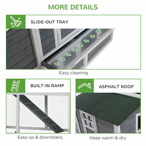 Wood Chicken Coop Hutch w/ Roof Top Run Backyard