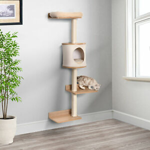 Cat Tree Cat Shelf Wall-Mounted Shelter with Condo Bed Scratching Post
