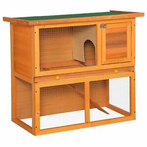 Wooden Rabbit Hutch Small Animal House Cage 2-Level w/ Run Backyard