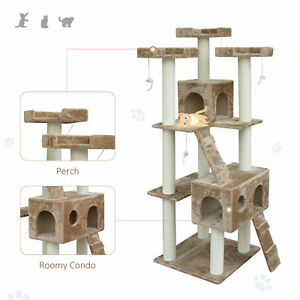 Multi- Level Cat Scratcher Tree Condo Kitten House Post Bed Toys Cat Furniture
