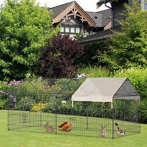 Galvanized Cage with Cover for Dog, Rabbit, and Chicken Run, 87" Black