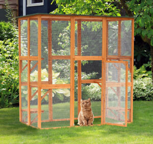 Large Catio Enclosure Shelter Cage w/ Weather Protection, 6 Cat Platforms Grey