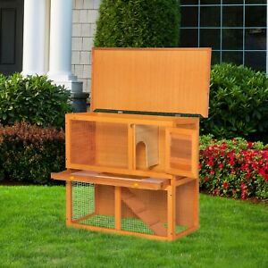 Wooden Rabbit Hutch Small Animal House Cage 2-Level w/ Run Backyard