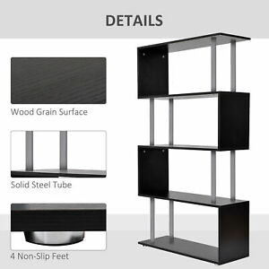 Wooden S Shape Storage Display Unit Bookcase Bookshelf Room Divider Black