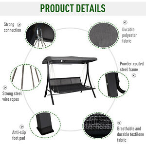 Outsunny Outdoor 3-person Porch Swing Chair Chaise Lounge