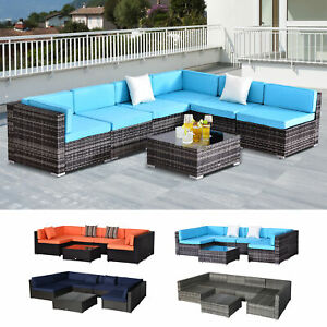 7pc Garden Wicker Sectional Set Outdoor Rattan Lounge Sofa with Cushion