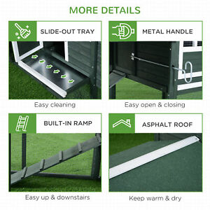 84" Large Wooden Chicken Coop Pet Cage Hen House & Nesting Area ladder Green