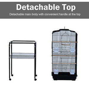 60" Large Rolling Bird Cage Metal Finch House Perch Swing Black