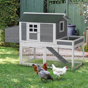 Wood Chicken Coop Hutch w/ Roof Top Run Backyard