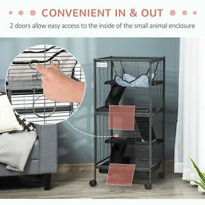 Rolling Small Animal Cage Pet Play House w/ Platform Ramp Removable Tray