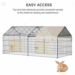 Galvanized Cage with Cover for Dog, Rabbit, and Chicken Run, 87" Black