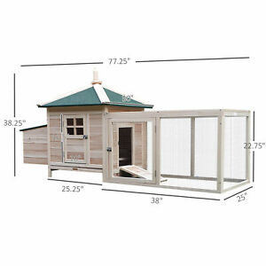Chicken Coop Small Animal Pet Cage w/ Nesting Box Outdoor Run Backyard Wooden