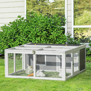 Wooden Rabbit Hutch Small Animal Cage Pet Run with Openable Roof Grey