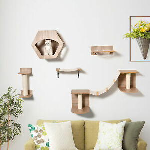 Cat Tree 5PCs Pet Wall-mounted Shelf Set Climbing Frame Activity Center