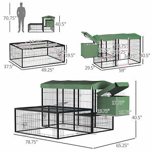 Metal Chicken Coop, Outdoor Poultry Cage, w/ Run, Nesting Box, Canopy, Green