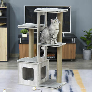 Plush Cat Tree Tower Activity Center Climb Frame w/ Jute Scratching Posts Condo