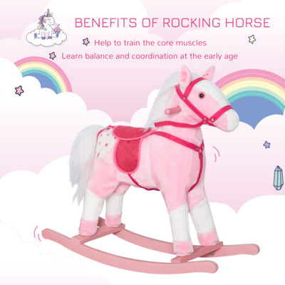 Kid Plush Rocking Horse Ride-on Baby Girl Toy Pony w/ Realistic Sound Pink