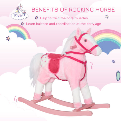 Kid Plush Rocking Horse Ride-on Baby Girl Toy Pony w/ Realistic Sound Pink