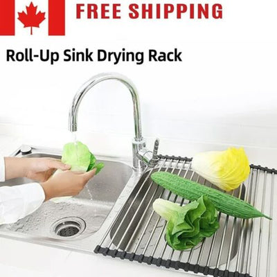 Kitchen Stainless Steel Sink Drain Rack Roll Up Dish Food Drying Drainer Mat