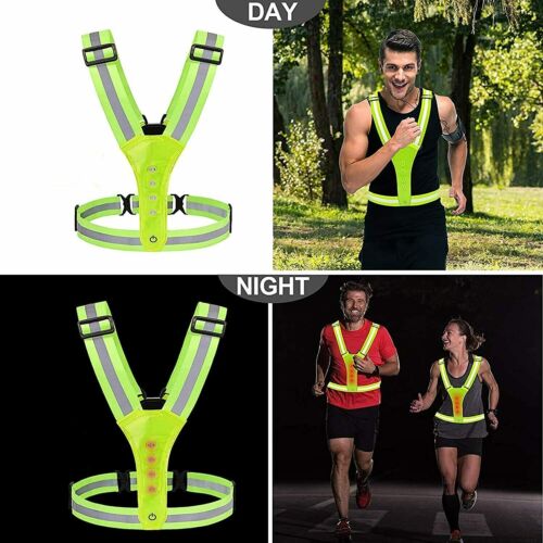 LED Reflective Running Biking Vest, High Visibility Warning Lights Safety Gear