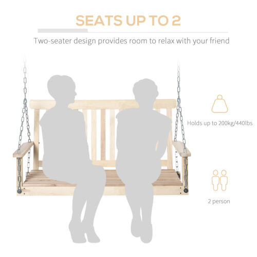 2-Person Heavy Duty Hanging Swinging Outside Front Bench w/ Fir Wood, Natural