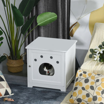 Cat Washroom Pet Litter Box Enclosure Kitten House End Table Hideaway Cabinet