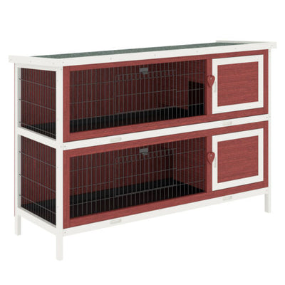 Pawhut 54&quot; 2 Story Large Elevated Wooden Rabbit Hutch Yard Bunny Cage w/ Tray