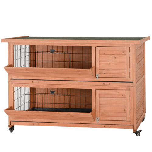 Outdoor Rabbit Hutch with Wheels, Quick on-the-Go Feeding, Wooden Rabbit Cage 196393256855